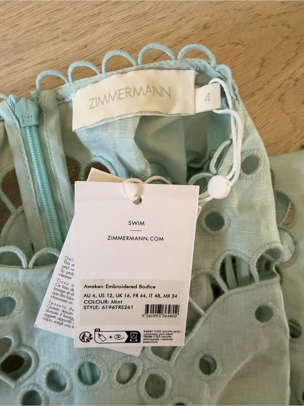 Zimmermann Mint Embroidered Eyelet Bodice Crop Top - Picture 4 of 4